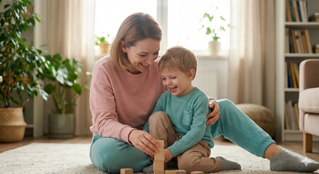 Mãe com bebê em momento de cuidado